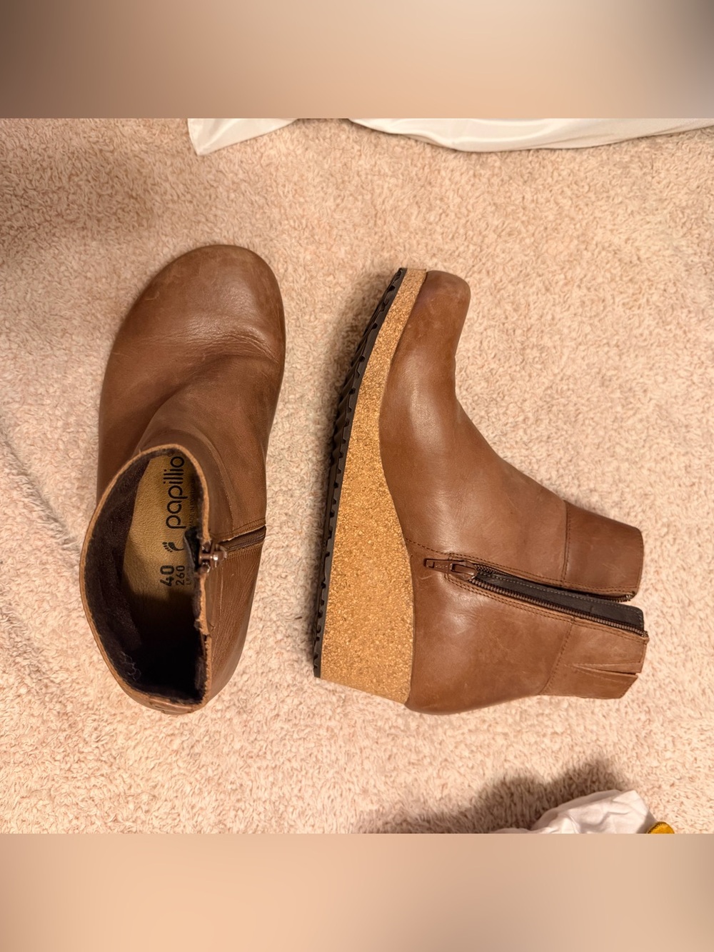 Papillio Tan Leather Cork Wedge Ankle Booties - Women's